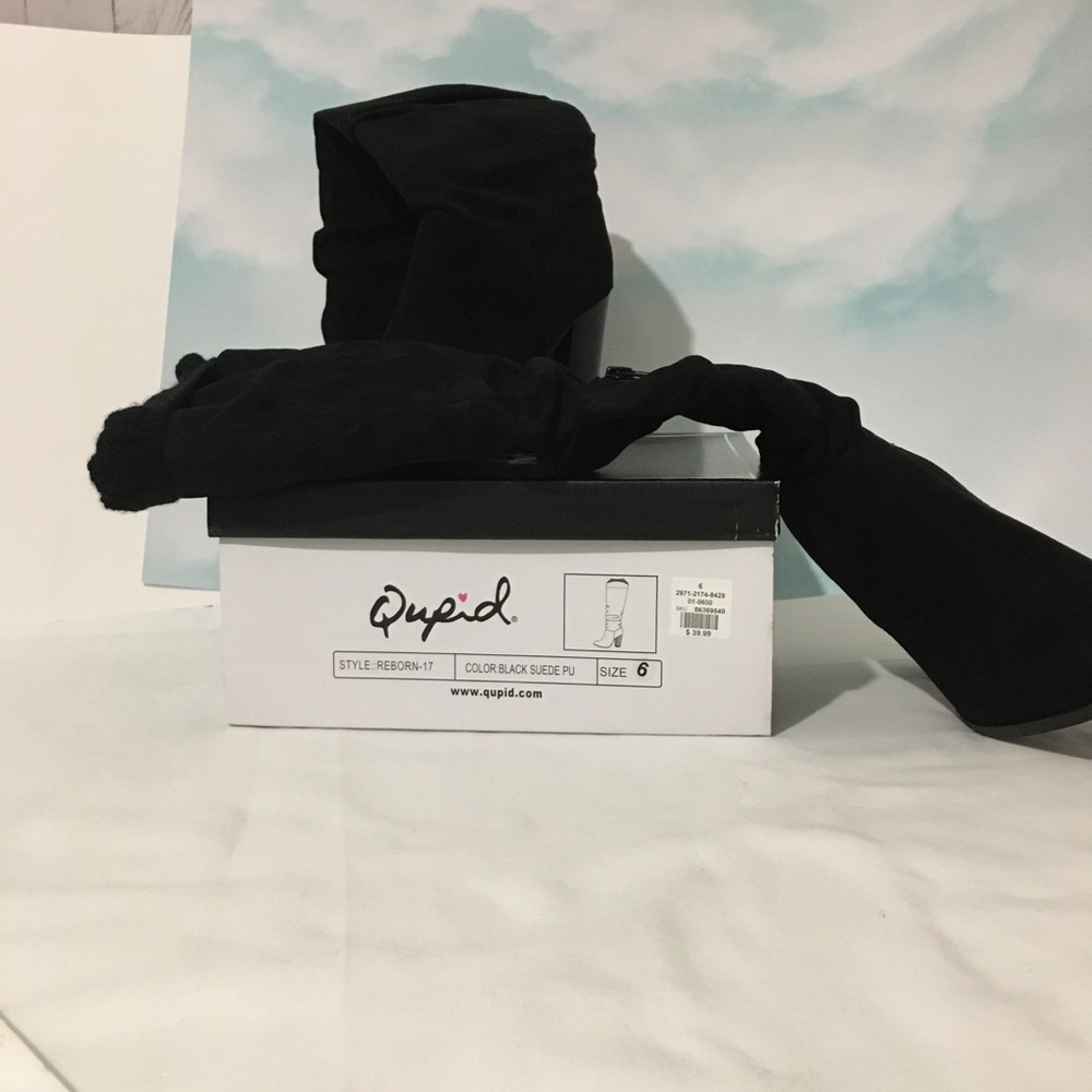πHost Pickπ Qupid Black Suede Knee High Boots w/Cuff New/Box - Picture 4 of 8
